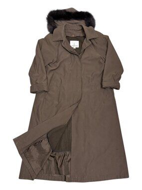 LONDON FOG  Vintage 90s Luxury Genuine Fur Hood Long Trench Coat Womens 10
